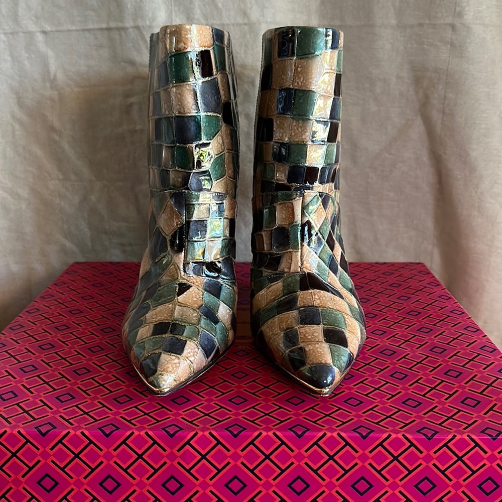 Tory Burch stained glass leather boots multicolored